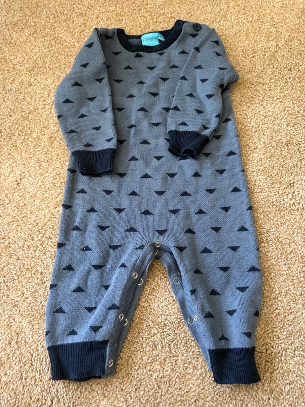 Cozy Blue Triangle Knit Baby Footie Romper - sold at Nordstrom.